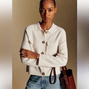 Sézane Betty Cardigan Ecru Knit Button Front Sz L